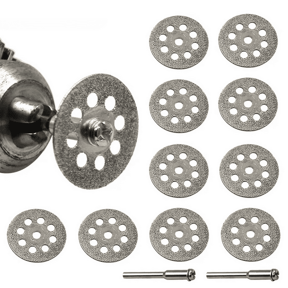 STONEGO 12Pcs Mini Sharp Diamond Cut-Off Rotary Cutter Set - High Precision Cutting Discs for DIY Projects, Metal, Glass, and Ceramics, Includes Mandrel for Rotary Tools
