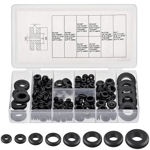 STONEGO 180Pcs/Set Rubber Ring Set - O-Rings in Various Sizes (1/4", 5/16", 3/8", 7/16", 1/2", 5/8", 7/8", 1") - Durable Rubber Hole Rings for Sealing and Gaskets