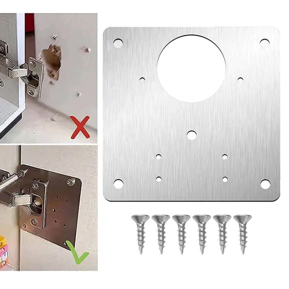 STONEGO 1PC/2PCS/4PCS Cabinet Hinge Repair Plate with Screws - Stainless Steel Fixed Plate for Furniture Shelf Repair - Durable and Easy-to-Install Solution