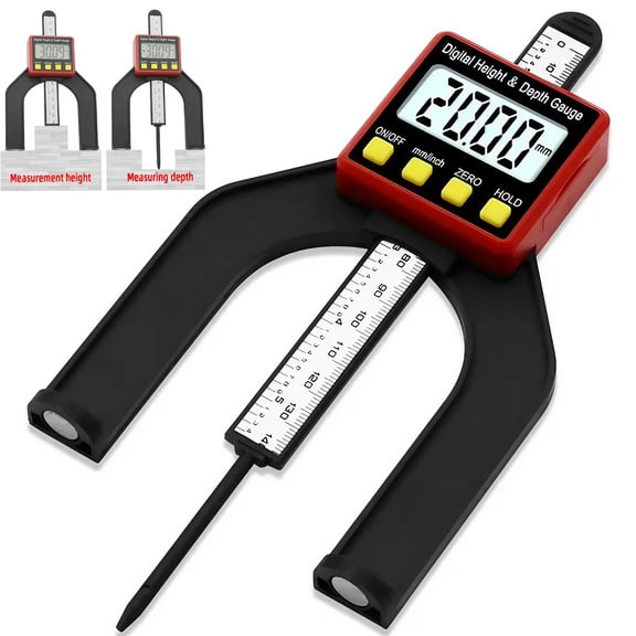 STONEGO 1PC/2Pcs 0-80mm Digital Depth Caliper Height Gauge - LCD Display, Magnetic Self-Standing, Ideal for Measuring Tread Depth, Hole Diameter and Height, Suitable for DIY and Professional Use