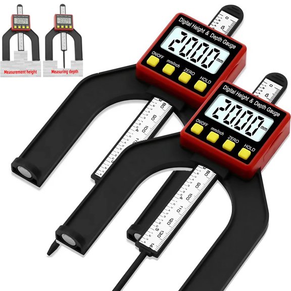 STONEGO 1PC/2Pcs 0-80mm Digital Depth Caliper Height Gauge - LCD Display, Magnetic Self-Standing, Ideal for Measuring Tread Depth, Hole Diameter and Height, Suitable for DIY and Professional Use