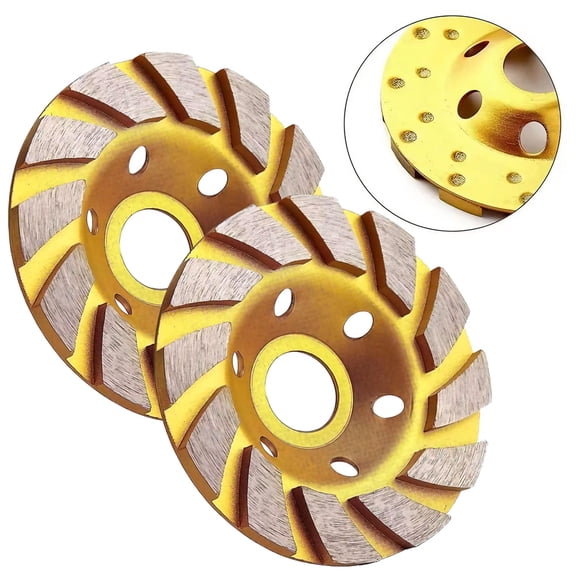 STONEGO 1PC/2Pcs 4-Inch Turbo Diamond Grinding Cup Wheel - 12 Segments, Heavy-Duty Concrete, Stone, and Ceramic Grinder Wheel for Angle Grinders