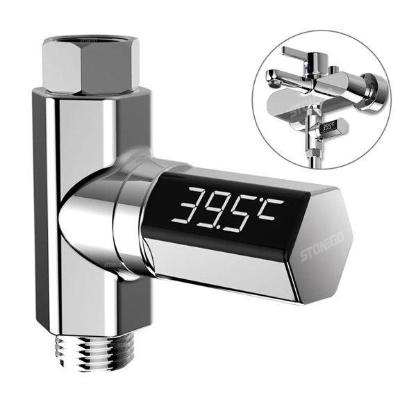 STONEGO 1PC/2Pcs LED Display Digital Shower Thermometer for Home, Real-Time Water Temperature Monitor with Smart Alert for Kitchen and Bathroom, Baby Care Safe, Easy-to-Install Temperature Gauge