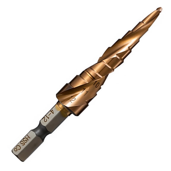 STONEGO 1PC HSS M35 Cobalt Step Drill Bit - High-Speed Steel with Taper Hexagon Shank, Sizes 4-12mm, 4-20mm, 5-21mm, 5-27mm, 4-32mm for Metal and Wood Drilling