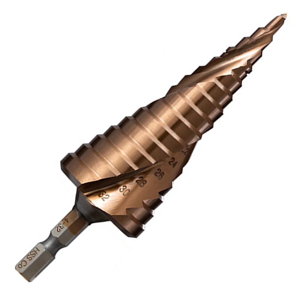 STONEGO 1PC HSS M35 Cobalt Step Drill Bit - High-Speed Steel with Taper Hexagon Shank, Sizes 4-12mm, 4-20mm, 5-21mm, 5-27mm, 4-32mm for Metal and Wood Drilling