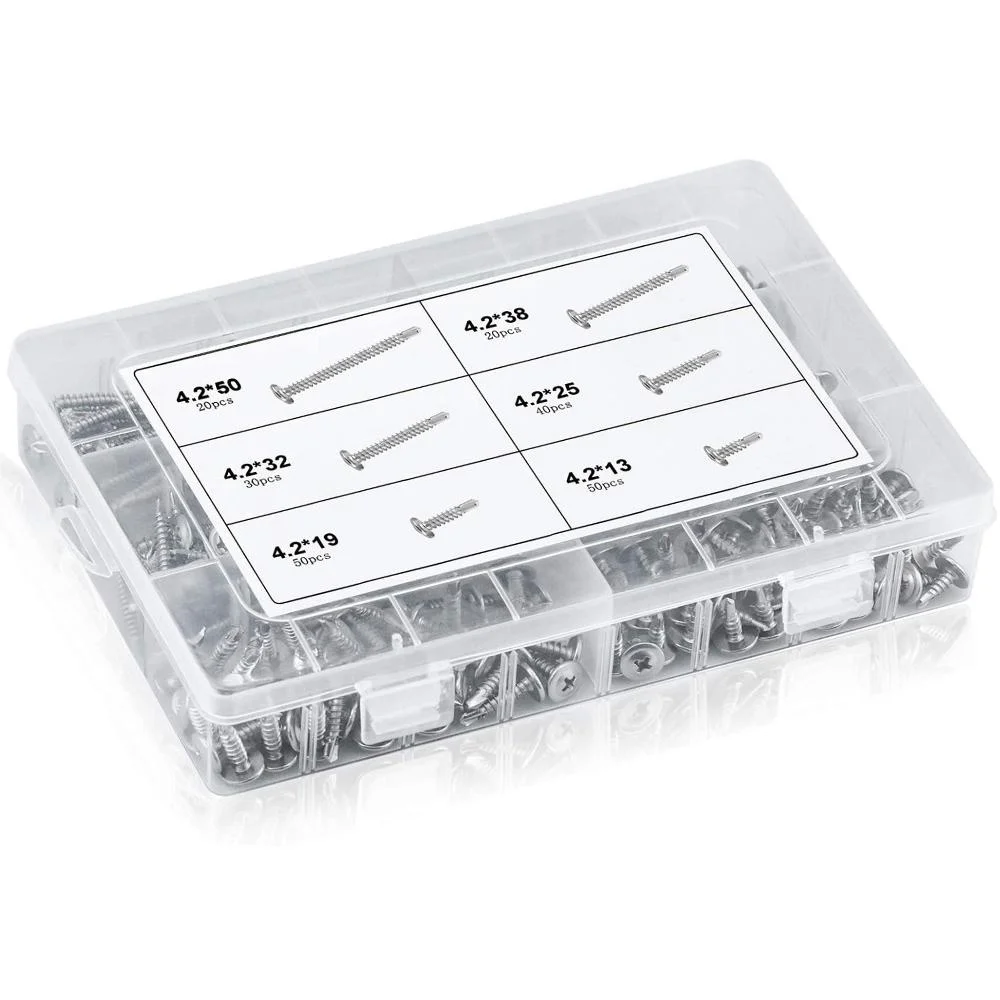 STONEGO 1Set/210Pcs 410 Stainless Steel Large Flat Head Drill Tail