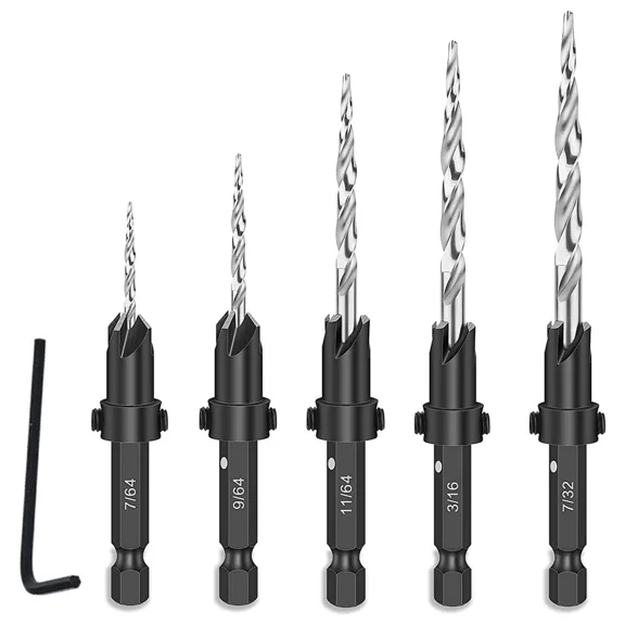 STONEGO 1Set Wood Countersink Drill Bit Set - Hole Chamfering and Drilling Tools, Perfect for Woodworking, DIY Cabinets, Furniture Making, and Other Craft Projects
