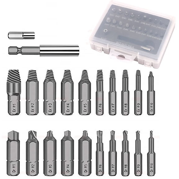 STONEGO 22Pcs/Set Broken Screw Extractor Set - High-speed steel broken bolt extraction tool kit, designed to easily remove damaged screws and bolts