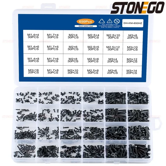 STONEGO 450/650/720PCS Countersunk Phillips Mini Screw Kit - M1.4, M1.7, M2, M2.5, M3 Carbon Steel Screws, Precision Screws for Electronics and Small Repairs