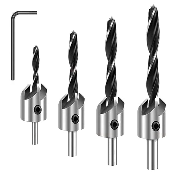 STONEGO 4PCS/7PCS Countersunk Bit Set - 3/4/5/6/7/8/10mm Sizes, Precision 3-Point Woodworking Bits for Accurate Countersinking and Drilling
