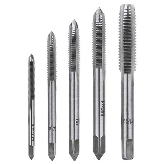 STONEGO 5PCS/7PCS Bearing Steel Cone Tapping Drill Set - Manual Screw Point with Straight Groove; Includes M3/M4/M5/M6/M8/M10/M12 for Precision Thread Cutting in Metal