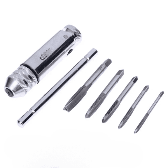 STONEGO 6Pcs/Set Metric Tap Set with T-Handle Ratchet Wrench - Includes 5 Taps (M3-M8, 3mm-8mm) for Threading and Tapping - Durable and Versatile Tool for Metalworking
