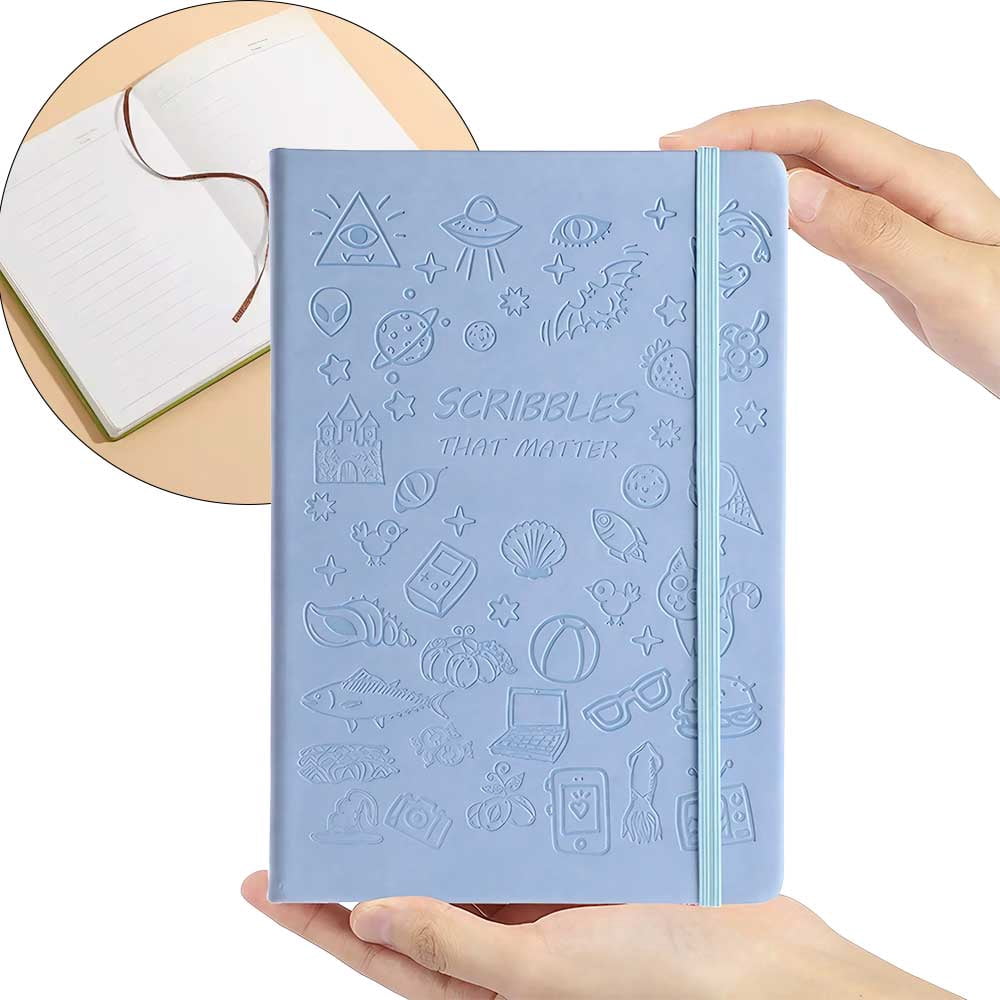 STONEGO Cartoon Doodle Cover Journal - A5 Size Notebook with Strap, Available in 6 Color Options - Perfect for Recording Life, Creativity, and Daily Thoughts,Fun and Functional Diary for All Ages