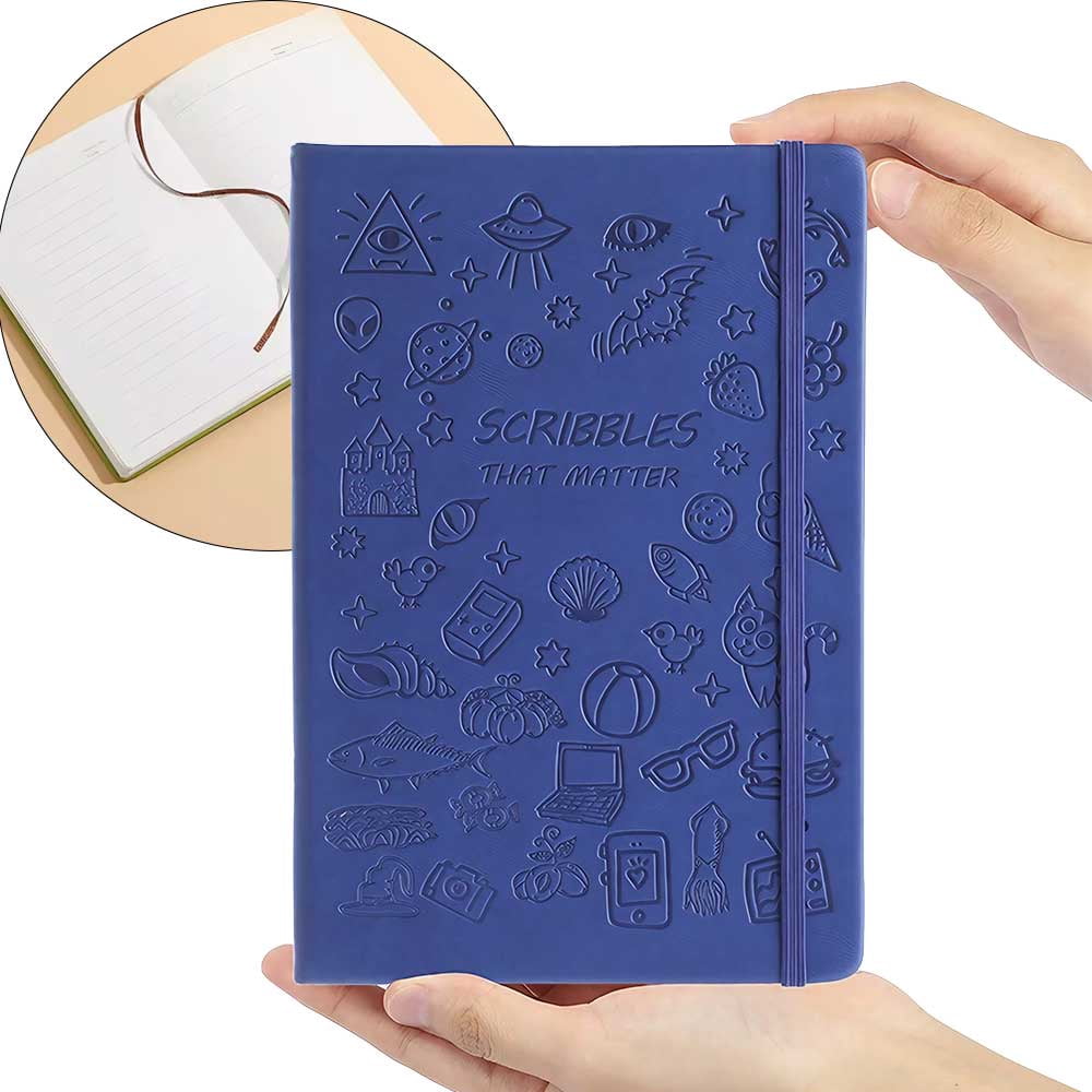 STONEGO Cartoon Doodle Cover Journal - A5 Size Notebook with Strap, Available in 6 Color Options - Perfect for Recording Life, Creativity, and Daily Thoughts,Fun and Functional Diary for All Ages