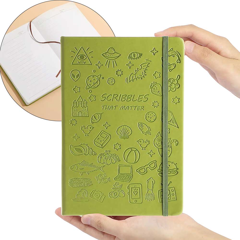 STONEGO Cartoon Doodle Cover Journal - A5 Size Notebook with Strap, Available in 6 Color Options - Perfect for Recording Life, Creativity, and Daily Thoughts,Fun and Functional Diary for All Ages