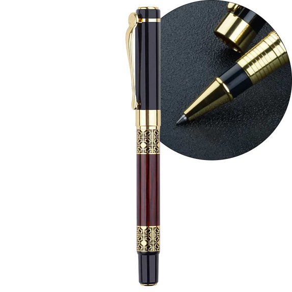 STONEGO Classic Woodgrain Fountain Pen - Premium 0.5mm Rollerball Pen with Metallic Accents - Elegant Signature Pen for Business and Professional Use - Timeless Design, Smooth Writing Experience