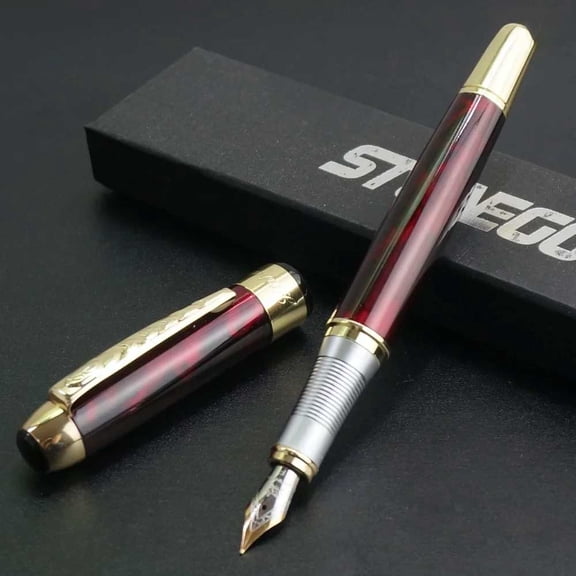 STONEGO Full Steel Fine Nib Gold Arrowhead Ring Trim Retro Luxury Pens Ink Refill Converter Smooth Writing Inking Pens
