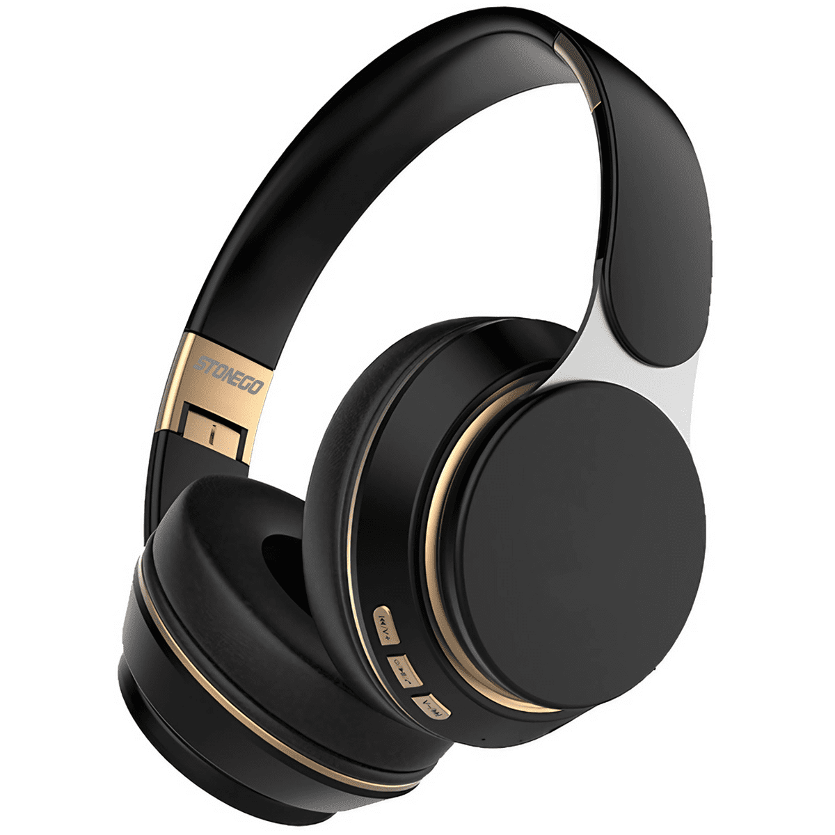 STONEGO HiFi Bluetooth Folding Headphones - Deep Bass, HD Microphone, Noise Cancelling, PU Leather Earmuffs - Wireless Over-Ear Headphones for Music, Gaming, Travel and Work - Designed for Comfort