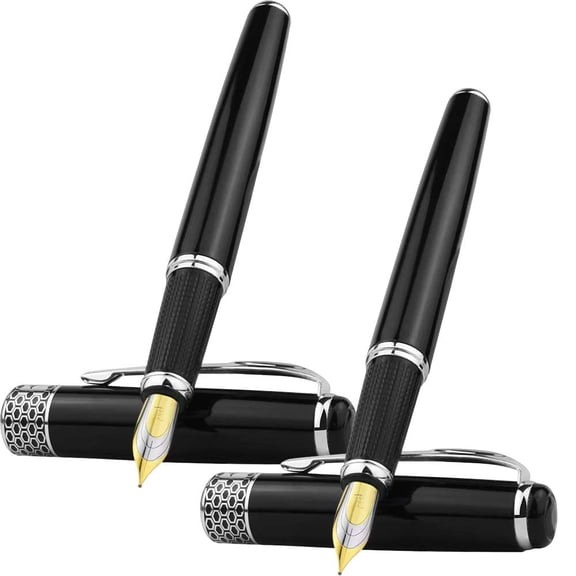 STONEGO High-Quality Business Fountain Pen - Black Lacquer Finish with Silver/Gold-Finished Clip and Trim, Medium 0.5mm Nib, Perfect for Office Use and Professional Writing