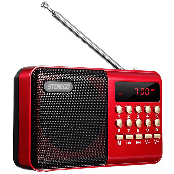 STONEGO Mini Portable Radio - Handheld Rechargeable Digital FM Radio with USB and TF Card MP3 Player - Compact Speaker Device for Listening Anywhere Anytime - Great for Travel, Home and Outdoor Use
