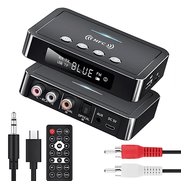 STONEGO NFC Bluetooth 5.0 Receiver Transmitter - 3-in-1 Bluetooth Adapter with FM, AptX Low Latency, and Hi-Fi Sound, Universal for Computers, Home Stereo, and Car Audio