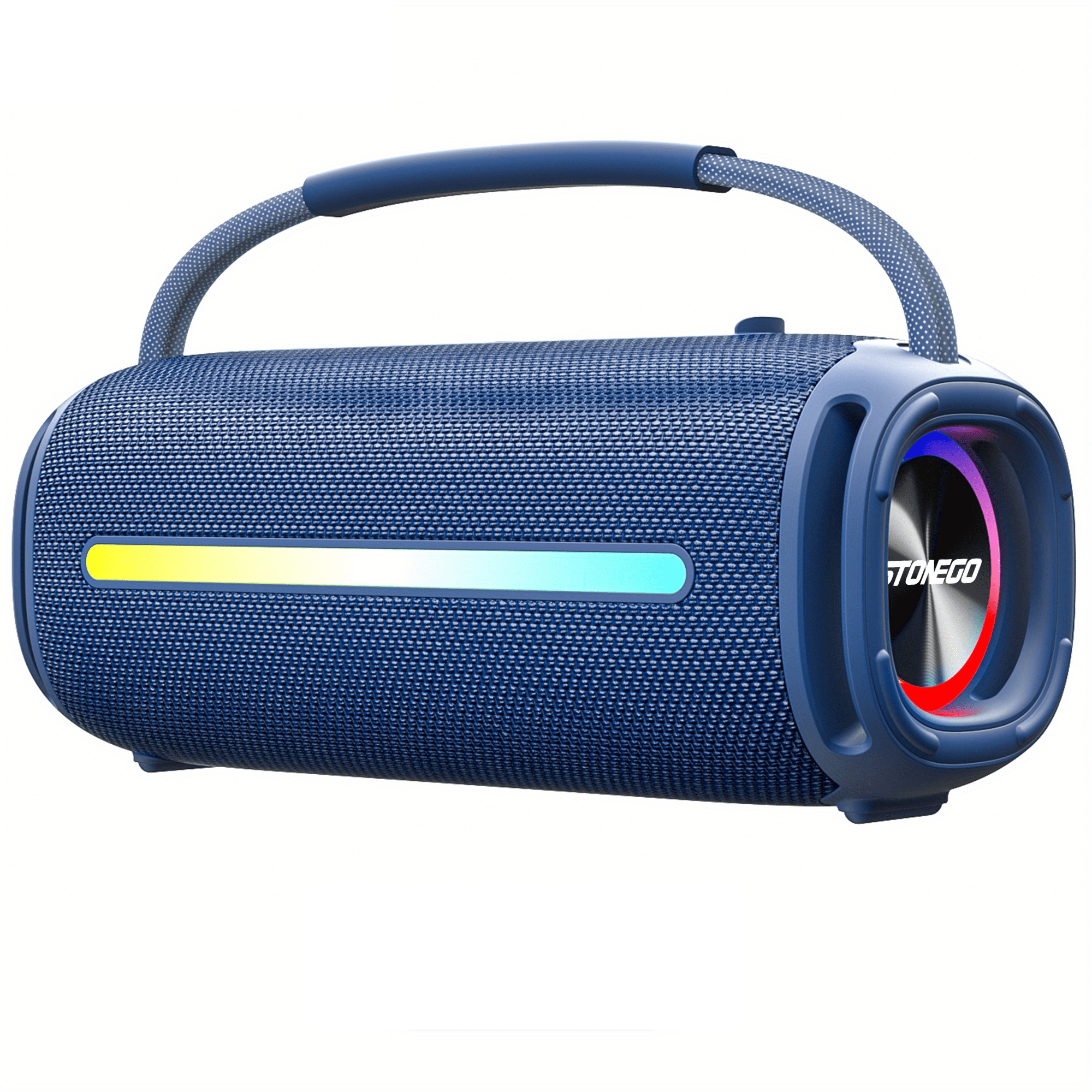 STONEGO Portable Handheld Bluetooth Speaker, Bluetooth 5.3 Wireless RGB Flash Dual Speakers, TWS Heavy Bass Stereo, IPX6 Waterproof, USB-C Charging, 3000mAh Battery, with FM Mode