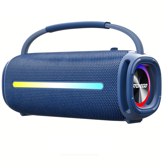 STONEGO Portable Handheld Bluetooth Speaker, Bluetooth 5.3 Wireless RGB Flash Dual Speakers, TWS Heavy Bass Stereo, IPX6 Waterproof, USB-C Charging, 3000mAh Battery, with FM Mode