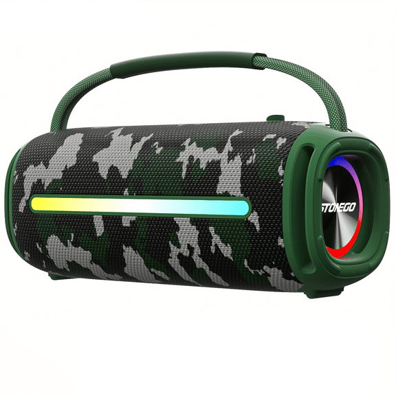 STONEGO Portable Handheld Bluetooth Speaker, Bluetooth 5.3 Wireless RGB Flash Dual Speakers, TWS Heavy Bass Stereo, IPX6 Waterproof, USB-C Charging, 3000mAh Battery, with FM Mode