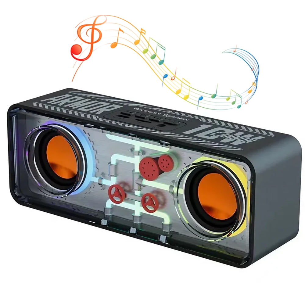 STONEGO Transparent Mech Wireless Bluetooth Speakers - Home, Computer and Gaming Speakers with Colorful Glow - High-Performance Bass Diaphragm Speakers - Enhanced Sound for Games, Music and Movies