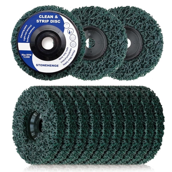 STONEHENGE Strip Disc Stripping Wheel with Angle Grinder for Paint, Coating, and Oxidation Removal Rust Remover Wheels 4-1/2" x 5/8" Green 10 Pack