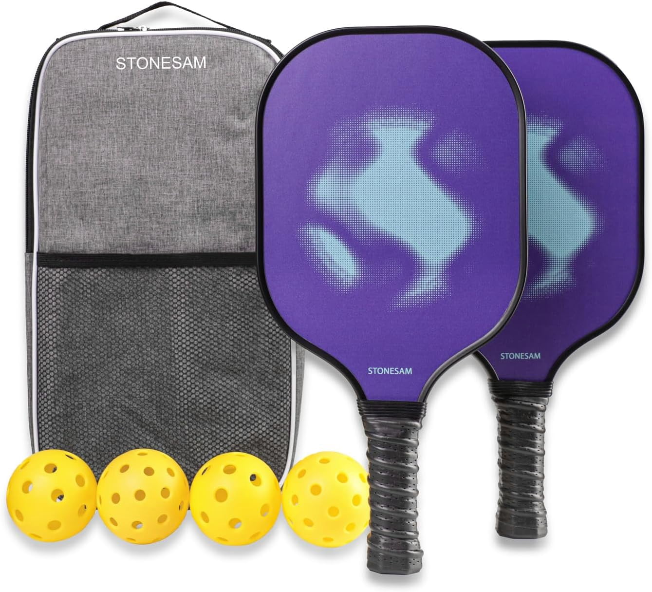 STONESAM Pickleball Paddles Set of 2, Carton Fiber & Honeycomb, Hybrid Control & Power Pickle Ball Racket for Beginner and Advanced Players (Aqua Power)