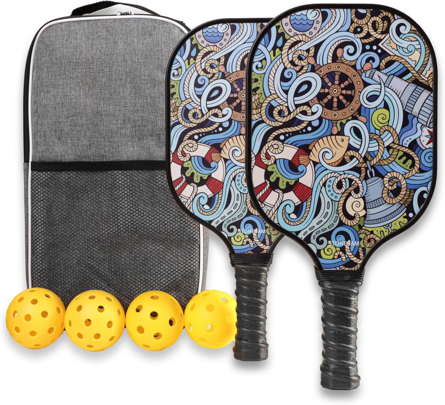 STONESAM Pickleball Paddles Set of 2, Carton Fiber & Honeycomb, Hybrid Control & Power Pickle Ball Racket for Beginner and Advanced Players (Voyager)