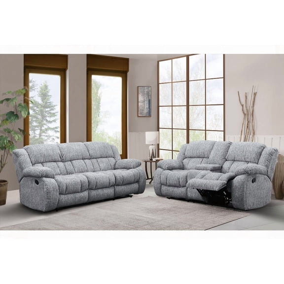 STONIC GREY RECLINING SOFA AND LOVESOAT - MANUAL RECLINING WITH OVERSIZED ARMS