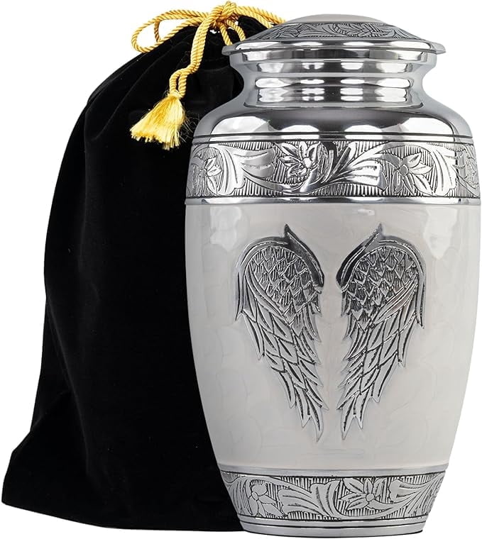 STONLIF Angel Wings Cremation Urns for Human Ashes Adult Female, Male - Decorative Urn for Home, Burial or Funeral - Cremation Urns for Women and Men - White, Angel Wings, large