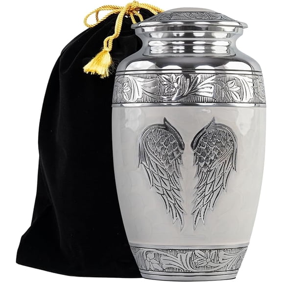 STONLIF Angel Wings Cremation Urns for Human Ashes Adult Female, Male - Decorative Urn for Home, Burial or Funeral - Cremation Urns for Women and Men - White, Angel Wings, large