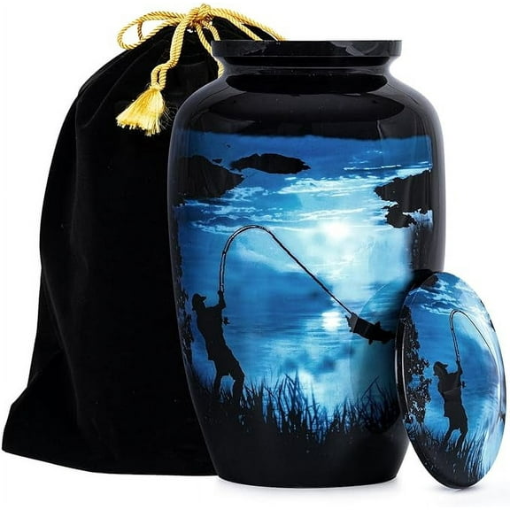 STONLIF Handcrafted Fishing Urn, Aluminum, Large, with Velvet Bag and Felted Bottom