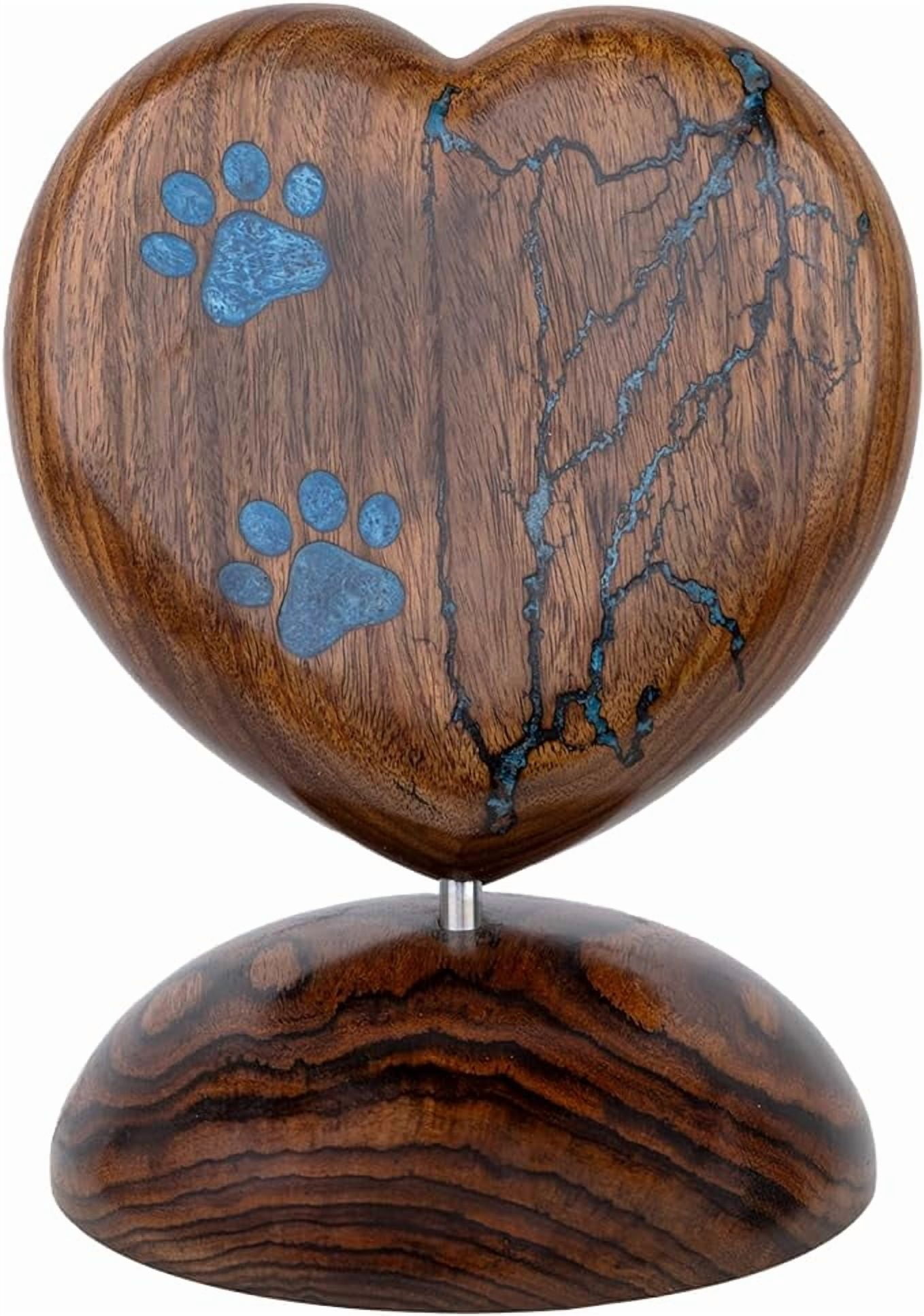 STONLIF Heart Shaped Wooden Urns for Pet, Cat and Dogs Ash Container for Funeral Remains - Cremation Memorial Urn, 6 inches Rose Wood and Epoxy Resin Keepsake Heart Urns