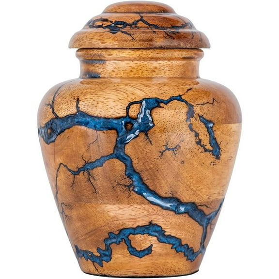STONLIF Wooden Urns for Human Ashes Adult Male Female - Cremation Urn Large Small Keepsake Urns for Human Ashes - Decorative Funeral, Burial Urns for Mom, Dad, Men, Infant, Child - Blue, Small