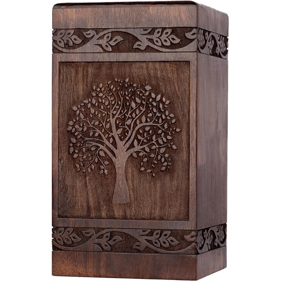 STONLIF Wooden Urns For Human Ashes Adult Male Female - Cremation Urn Large Wood Urn Box and Casket For Ashes - Decorative Funeral, Burial Urns for Men Women Child, Pets Cat Dog Urn - Tree