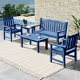 thumbnail image 1 of STOOG Outdoor Furniture Set, 5 Piece Patio Conversation Set with Bench & 2 Pcs Chairs & Coffee Table & Side Table, All-Weather Outdoor Sectional Chairs Set for Porch Balcony Garden Backyard, Blue, 1 of 11