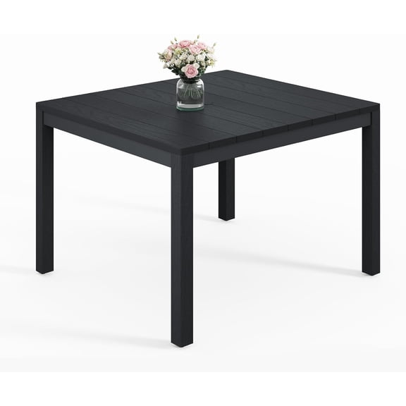 STOOG Patio Dining Table for 4 Person with Umbrella Hole, All-Weather Outdoor Dining Table for Garden, Backyard, Poolside, Black