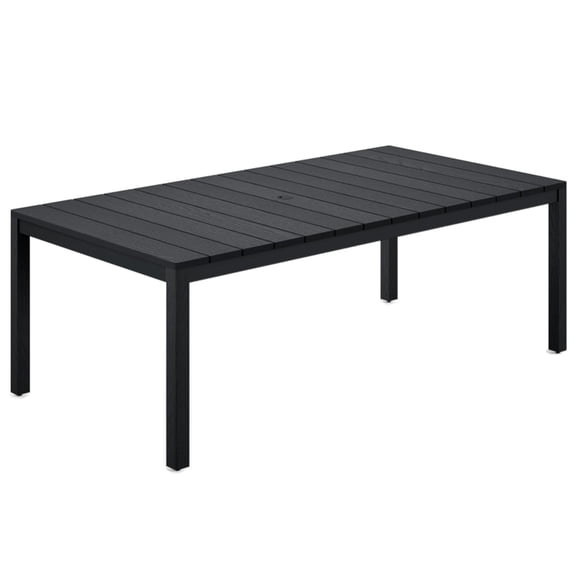 STOOG Patio Dining Table for 6 Person with Umbrella Hole, 63" All-Weather Outdoor Dining Table for Garden, Backyard, Poolside, Black