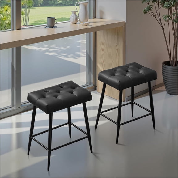 STOOLINK Bar Stools Set of 2, 24 Inch Bar Stool for Kitchen Island, Modern Counter Height Bar Stools for Kitchen Counter, Bar Chairs with Sturdy Metal Base and Adjustable Foot Pins, Black
