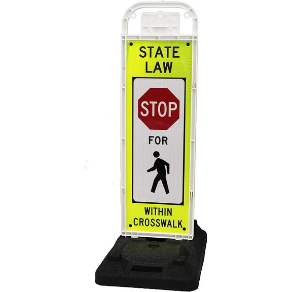 STOP FOR PEDESTRIAN, MUTCD COMPLIANT. Crossing Sign for School Zone/Crosswalks - U-Frame & 37lb U-Base (Sign and base ship separately)