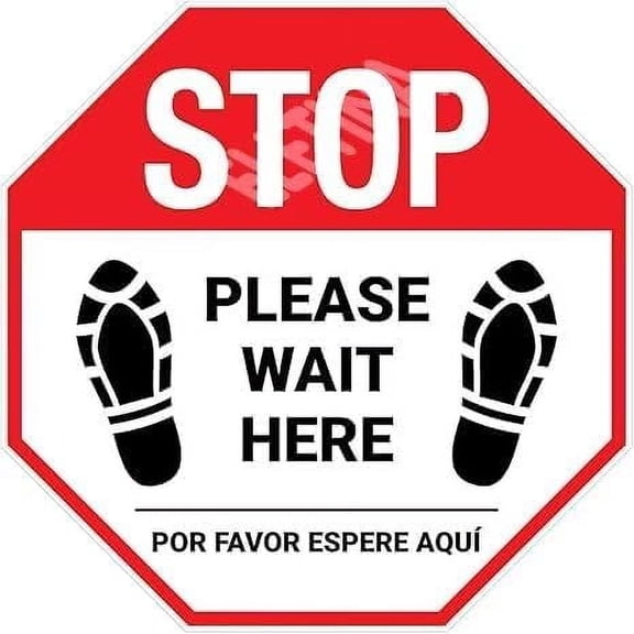 STOP Please Wait Here Bilingual Spanish Metal Tin Sign for Home Outdoor Yard 12 x 12 Inch Octagon Shaped Aluminum Signs,Weather/Fade Resistant