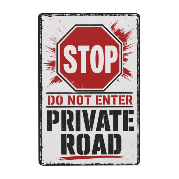 STOP Sign Do Not Enter Private Road Iron Wall Decor, 8x12 Vintage Style Metal Sign for Indoor Outdoor Use, Easy Hanging Pre-Drilled Holes, Weather Resistant Rustic Home Decoration