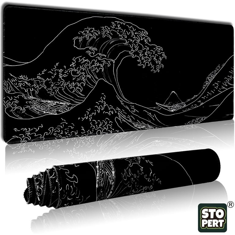 STOPERT XL Gaming Mouse Pad, Japanese Sea Wave, Non-Slip, Stitched