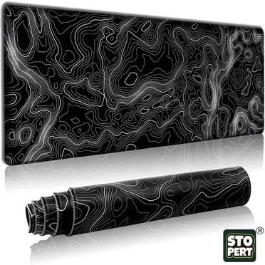 STOPERT Topographic Large Gaming Mouse Pad, Extended XL Computer Mousepad with Stitched Edges and Non-Slip Rubber Base, 31.5x11.8 inch, 1lb, 3mm Thick Desk Mat Keyboard Pad Desk Pad (Black)