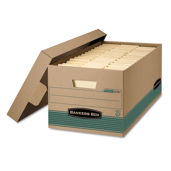 STOR/FILE Medium-Duty Storage Boxes Letter Files, 12.88" x 25.38" x 10.25", Kraft/Green, 12/Carton