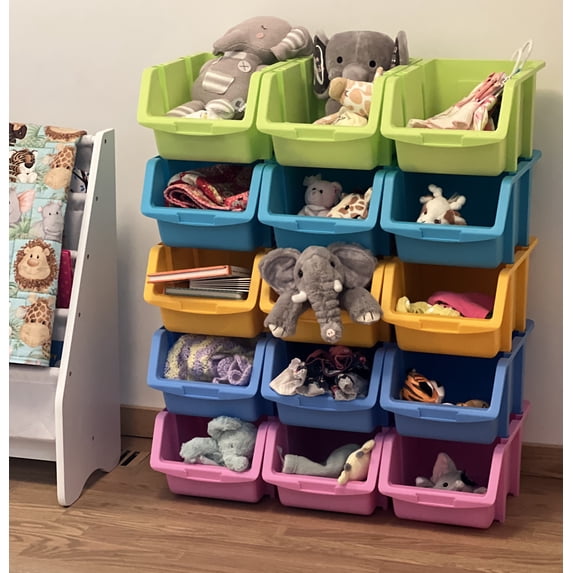 STORAGE BIN TOTES 6 Pack / COLORWAY Toy & Craft Stacking Heavy-Duty XL Bins - Yellow